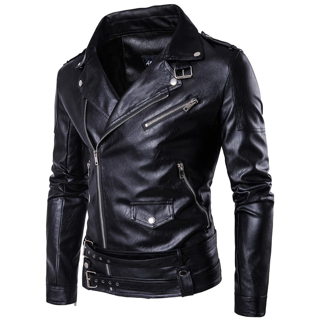 Herren Bikerjacke aus hochwertigem mit asymmetrischem Reißverschluss und dekorativen Schnallen EB