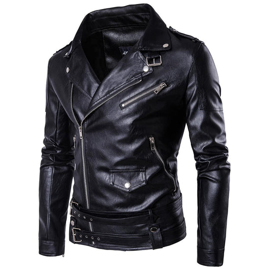 Herren Bikerjacke aus hochwertigem mit asymmetrischem Reißverschluss und dekorativen Schnallen EB