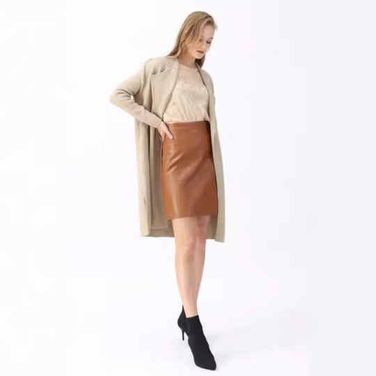 Damen elegante Strickmantel mit offenem Kragen und modischem Schnitt EB