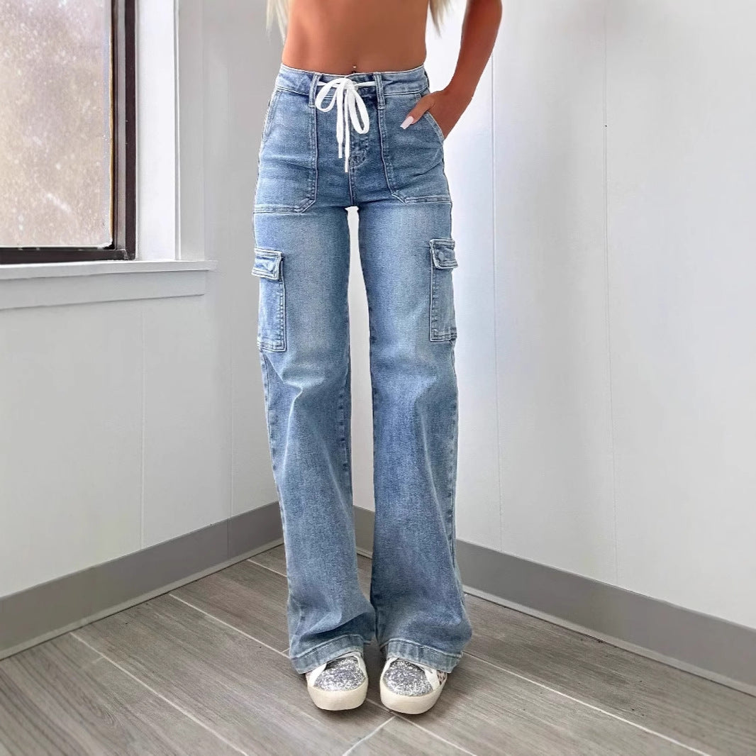 Damen Cargo-Jeans mit weitem Bein und hohen Taschen EB