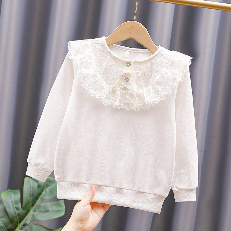 Mädchen Sweatshirt mit romantischem Spitzenkragen EB