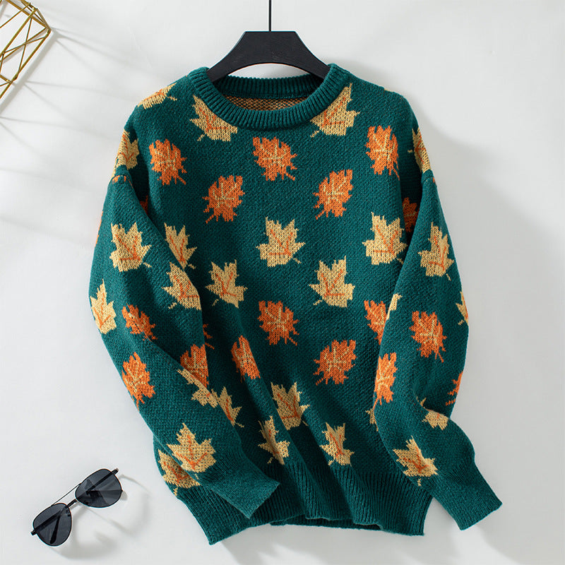 Damen Strickpullover mit strukturiertem Blättermotiv und Rundhalsausschnitt EB