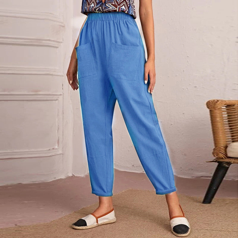 Damen lässige Hose mit elastischem Bund und praktischen Taschen EB