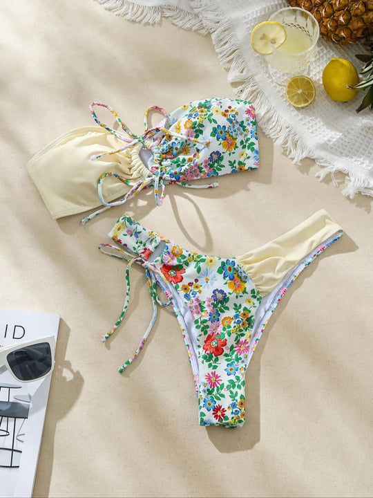 Damen Fröhlicher Blumendruck Bikini EB