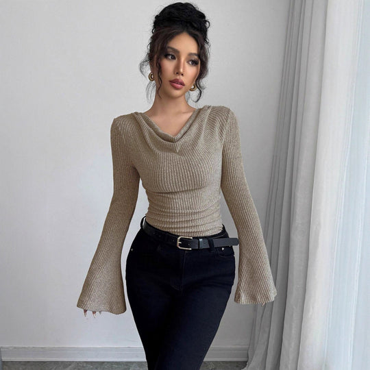 Damen Langarm Shirt mit Rippstruktur und weitem Ärmel EB