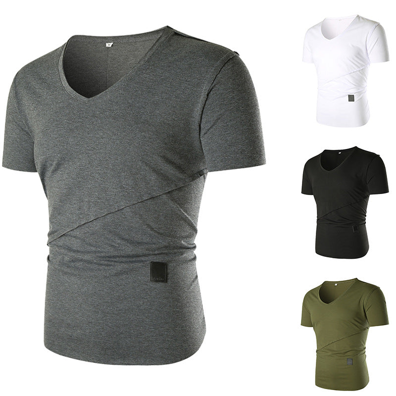 Herren V-Ausschnitt T-Shirt mit asymmetrischem Schnitt und elastischem Bund EB