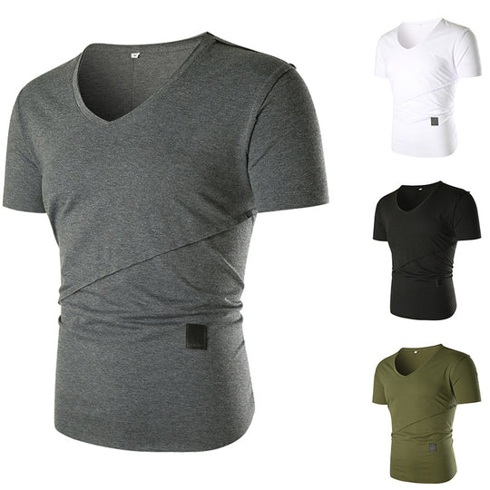 Herren V-Ausschnitt T-Shirt mit asymmetrischem Schnitt und elastischem Bund EB