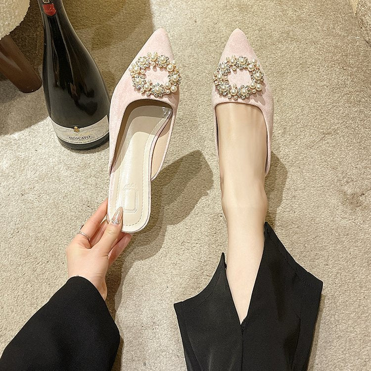 Damen elegante Mules mit funkelndem Perlenakzent EB