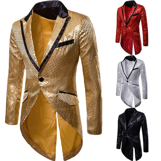 Herren eleganter Pailletten-Blazer mit asymmetrischem Schnitt und luxuriösem Design EB