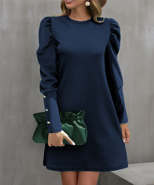 Damen nan elegantes A-Linien Minikleid mit gerafften Puffärmeln und dekorativen Manschettenknöpfen EB