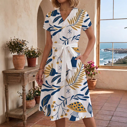 Damen lässiges Kleid mit modernem Leoprint und taillierbarem Gürtel EB