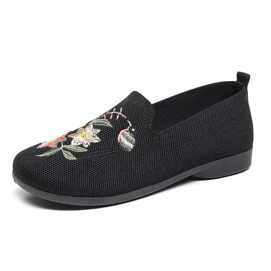 Damen Slip-On Ballerinas mit floraler Stickerei und atmungsaktive Struktur EB
