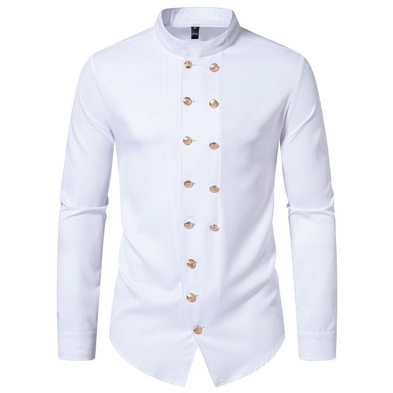 Herren Stehkragen-Hemd mit eleganten Knopfdetails EB