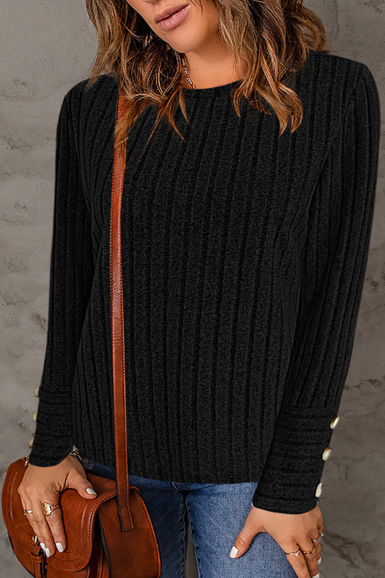 Damen Feinstrickpullover mit eleganter Rippenstruktur und Knopfdetails EB