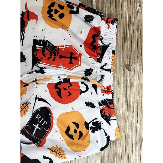Damen lässige Halloween-Jogginghose mit elastischem Bund und buntem Druck EB