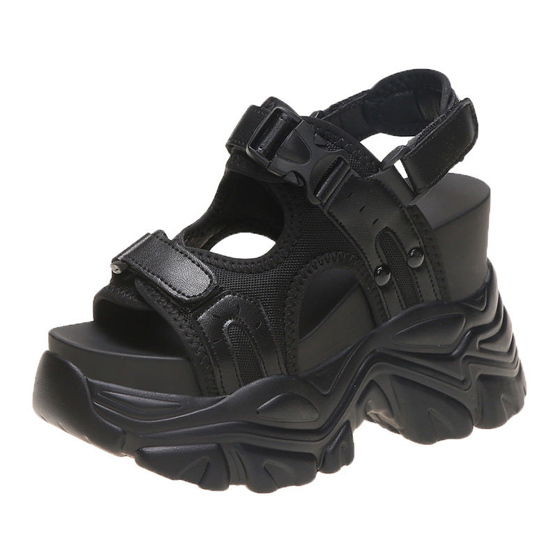 Damen Sportliche Plateau-Sandalen mit verstellbaren Riemen und rutschfester Sohle EB