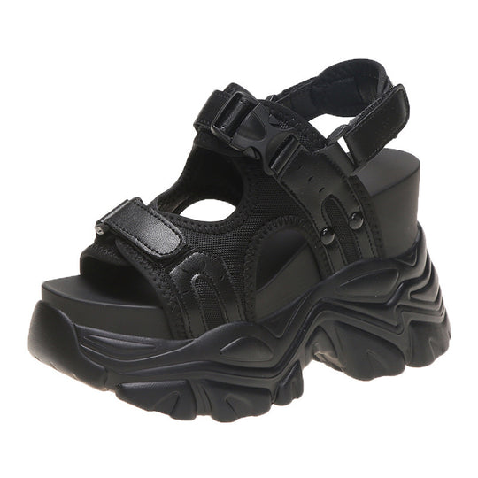 Damen Sportliche Plateau-Sandalen mit verstellbaren Riemen und rutschfester Sohle EB