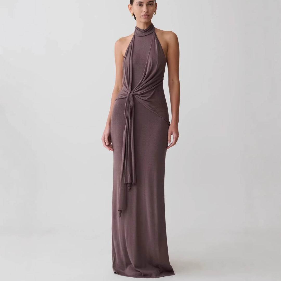 Damen Elegantes knöchellanges Wickelkleid mit tiefem Schlitz EB