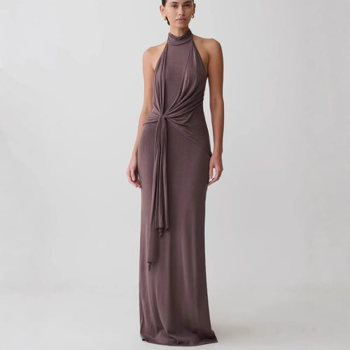 Damen Elegantes knöchellanges Wickelkleid mit tiefem Schlitz EB