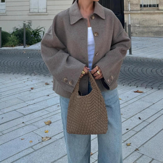 Damen Oversize Wolljacke mit dekorativen Knöpfen EB