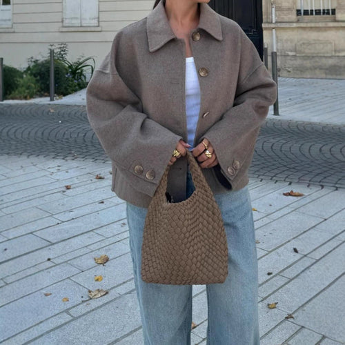 Damen Oversize Wolljacke mit dekorativen Knöpfen EB