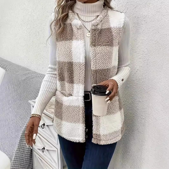 Damen Gemusterte Fleece-Weste mit praktischen Taschen EB