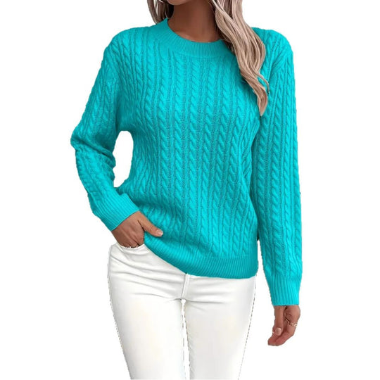 Damen nan Feinstrick-Zopfmuster Pullover mit Rundhalsausschnitt und tailliertem Schnitt EB