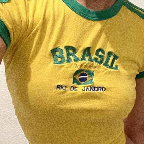 Damen Sportliches T-Shirt mit Brasil-Motiv und sportlichem Schnitt EB