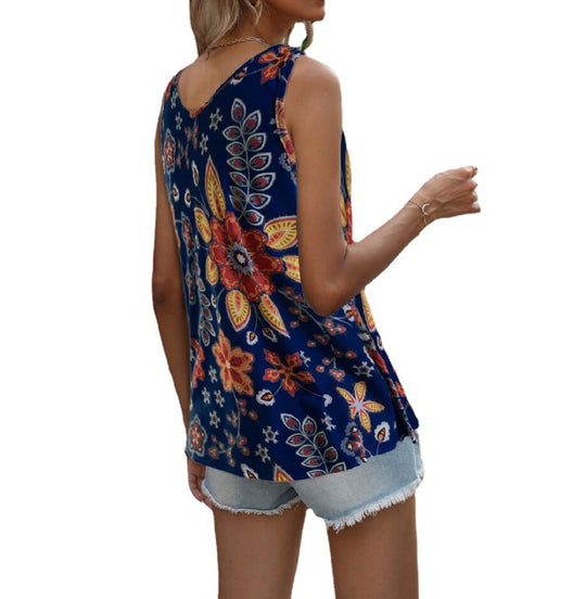 Damen ärmelloses Blusentop mit floralem Muster und fließendem Schnitt EB