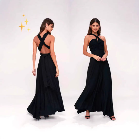 Damen elegantes Rundhals-Maxikleid mit variablen Trägeroptionen und fließendem Schnitt EB