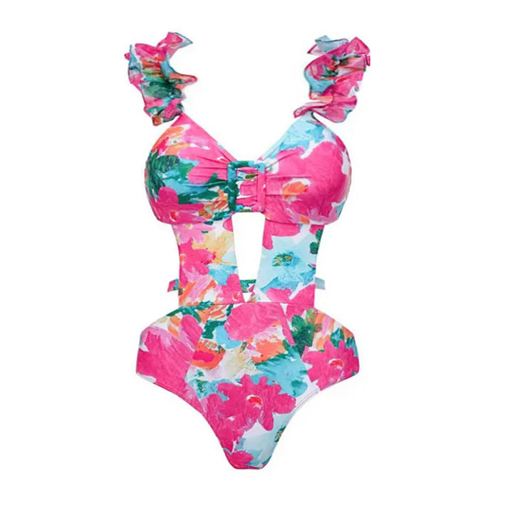 Damen Bikiniset mit voluminösen Rüschendetails und fließendem Maxi-Rock EB