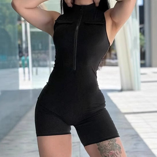 Damen Sportlicher Jumpsuit mit Reißverschluss und praktischen Taschen EB