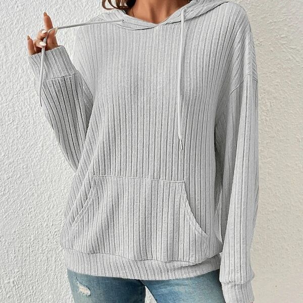 Damen Lässiger Waffle-Hoodie mit Kängurutasche und Kapuze EB
