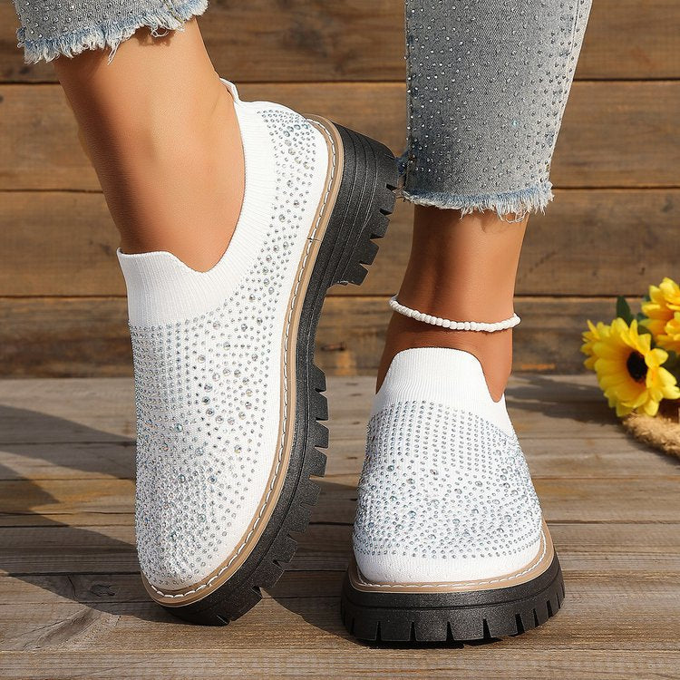 Damen Slip-On Sneakers mit funkelndem Strass und rutschfester Sohle EB