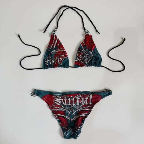 Damen Bikini mit einzigartigem Druck und verstellbaren Trägern EB