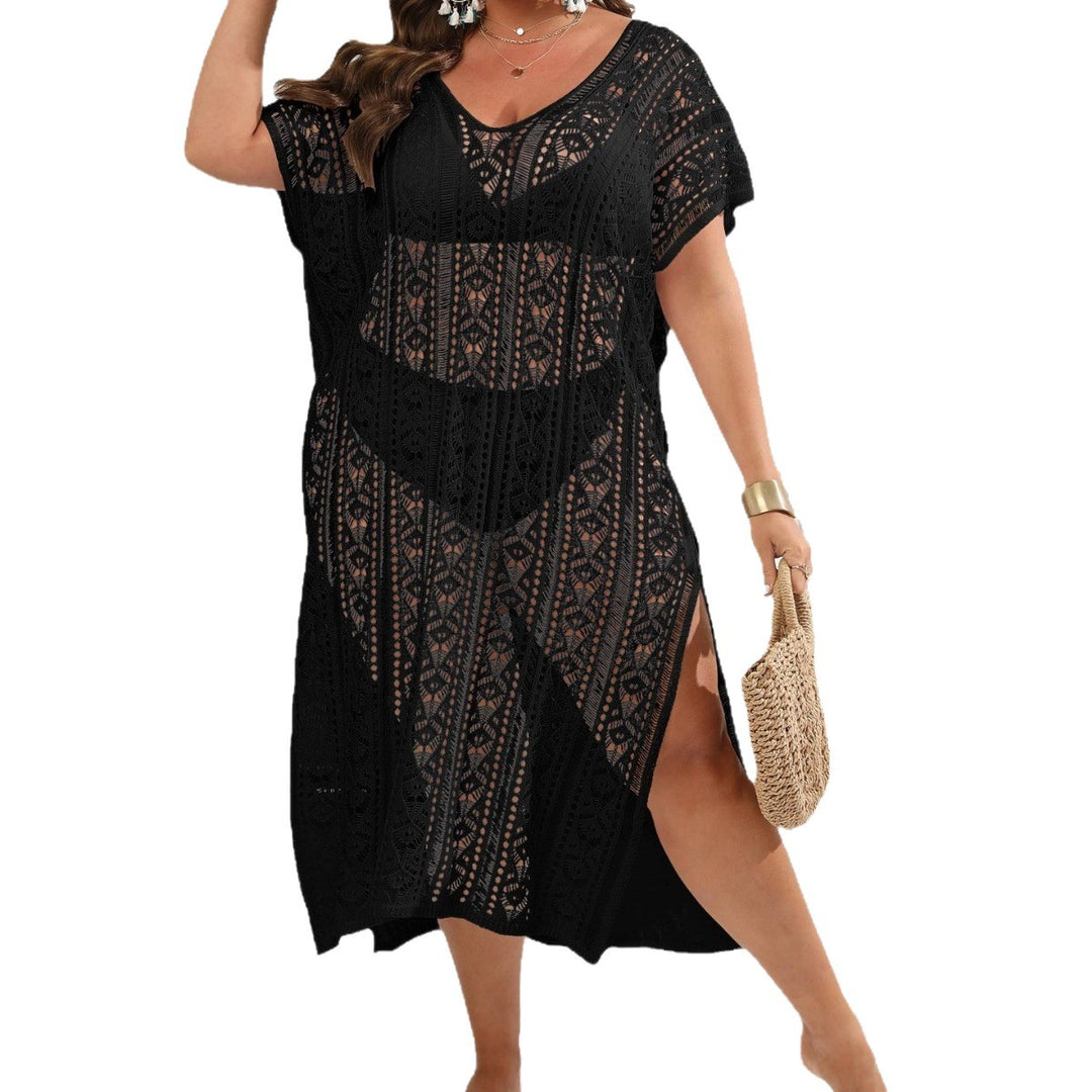 Damen Häkel-Strandkleid mit seitlichem Schlitz und luftiger Struktur EB