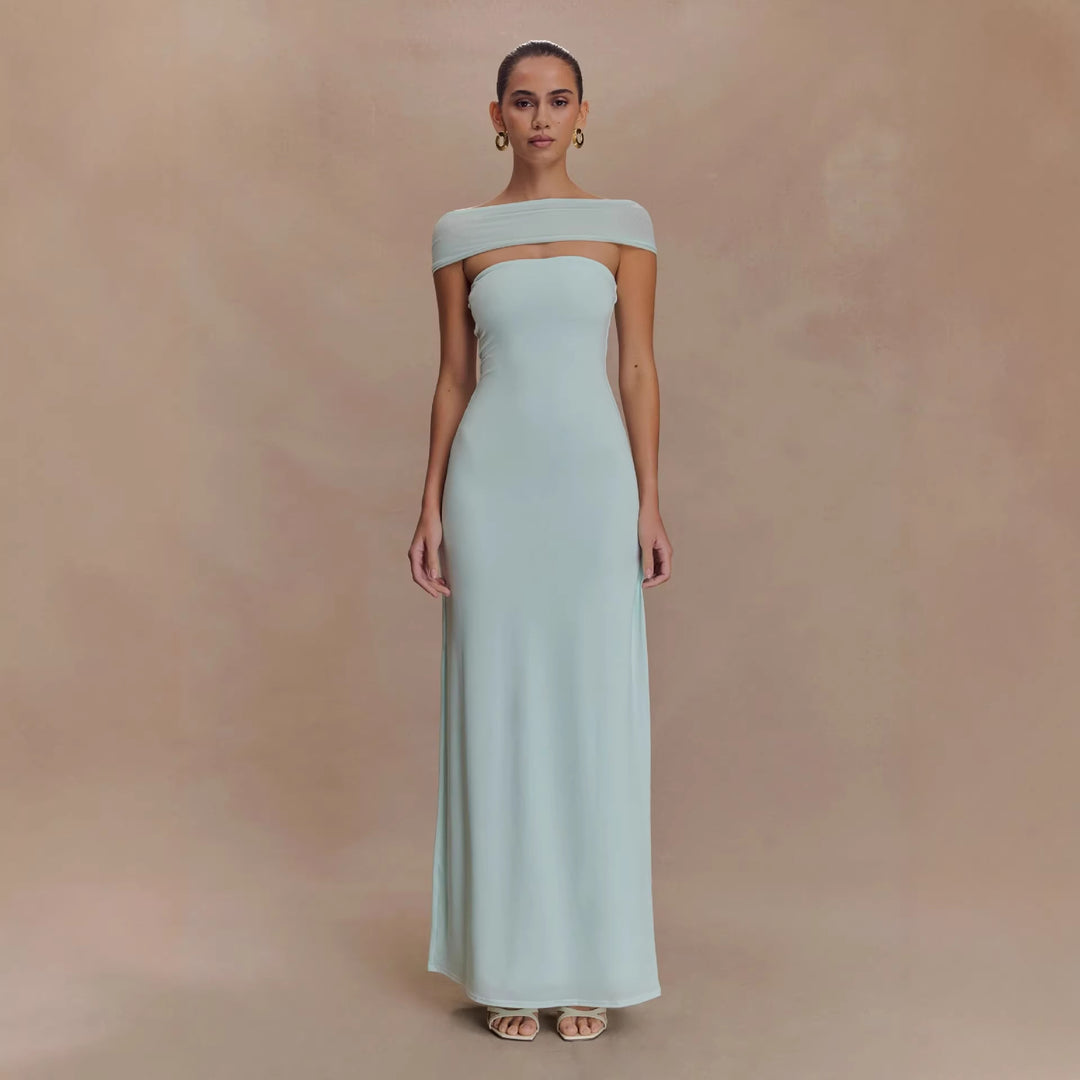 Damen Elegantes bodenlanges Kleid mit schulterfreiem Design EB
