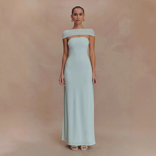 Damen Elegantes bodenlanges Kleid mit schulterfreiem Design EB