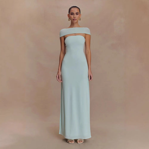 Damen Elegantes bodenlanges Kleid mit schulterfreiem Design EB