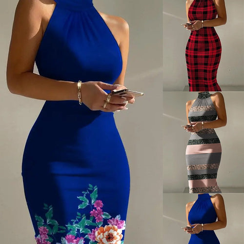 Damen Figurschmeichelndes Maxikleid mit hochgeschlossenem Ausschnitt und modernem Streifenmuster EB
