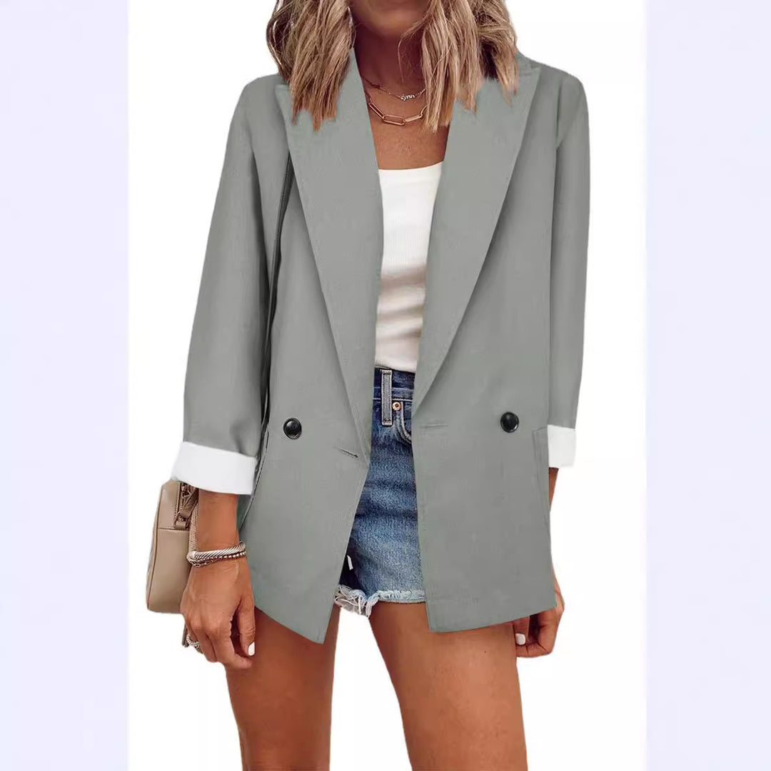 Damen modischer Blazer im Oversized-Schnitt mit tiefen Taschen und umgeschlagenen Ärmeln EB
