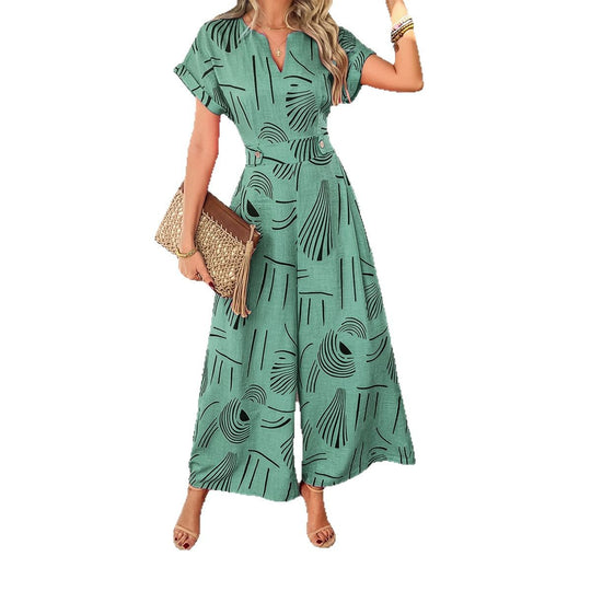 Damen Maxikleid mit modernen grafischen Mustern und elegantem V-Ausschnitt EB