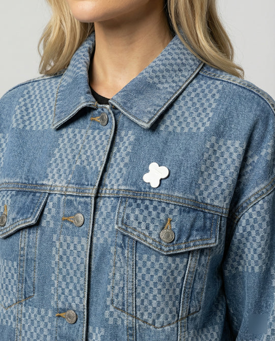 Damen Jeansjacke im Schachbrettmuster mit weit geschnittener Passform und urbaner Optik EB
