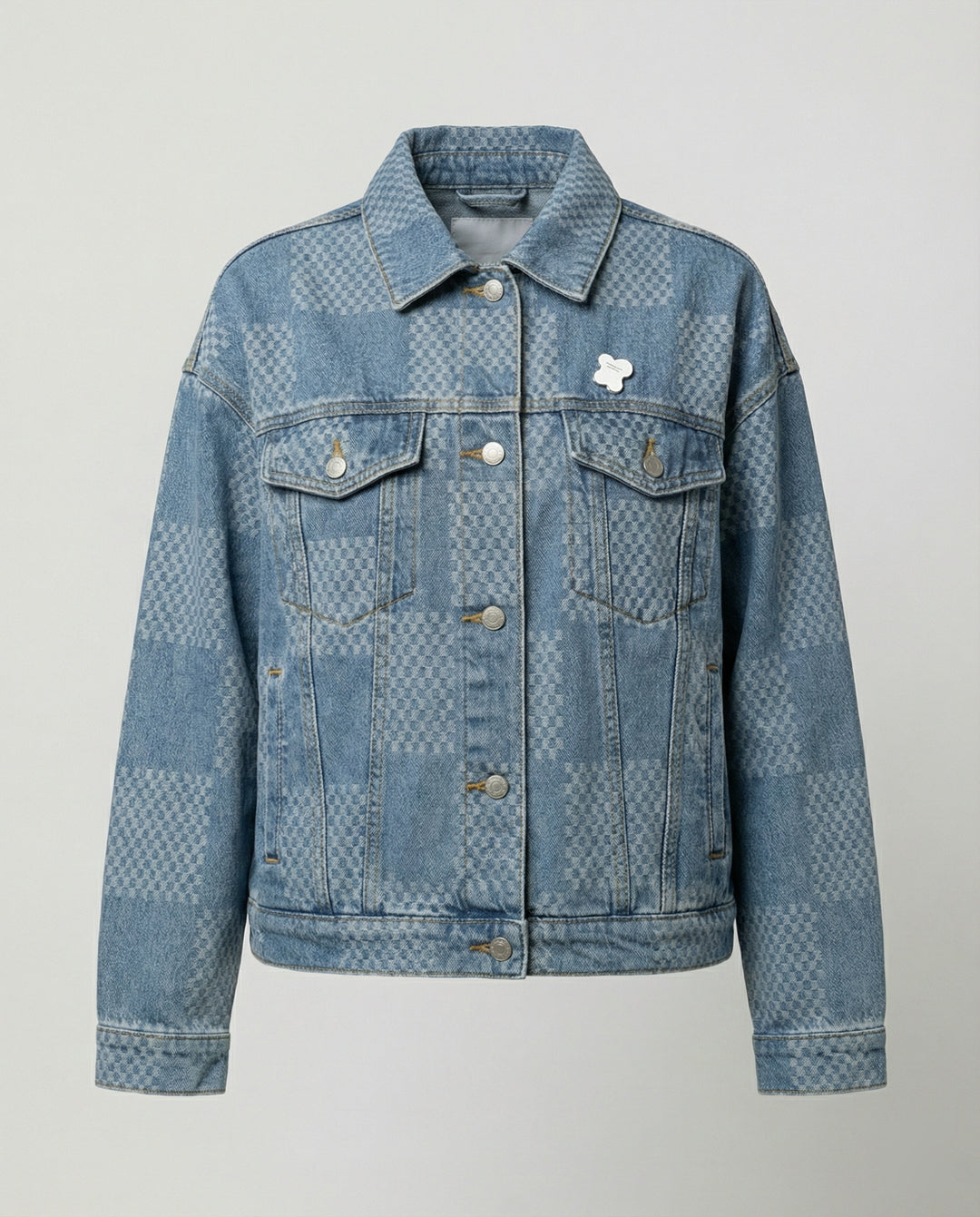 Damen Jeansjacke im Schachbrettmuster mit weit geschnittener Passform und urbaner Optik EB