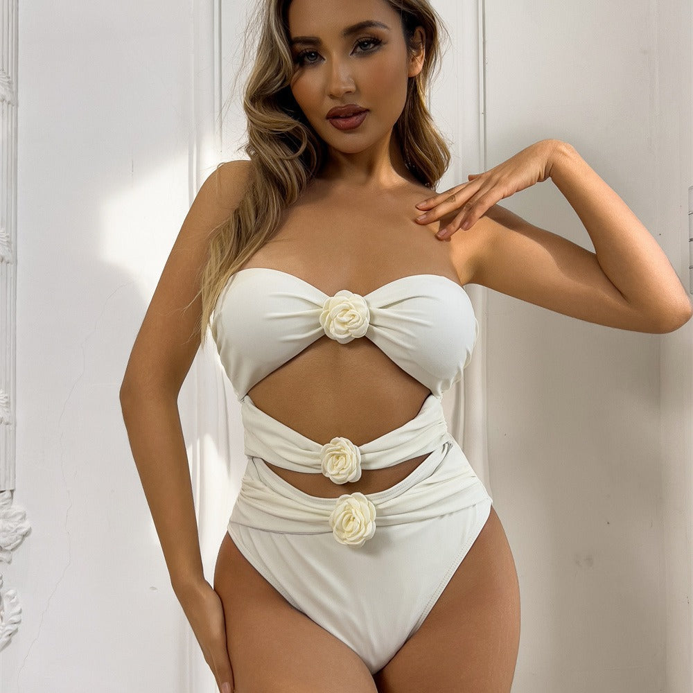 Damen Einteiliger Badeanzug mit floralem Design und innovativem Cut-Outs EB