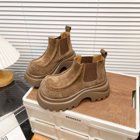 Damen Chunky Chelsea Boots mit rutschfester Profilsohle und weichem Veloursleder EB