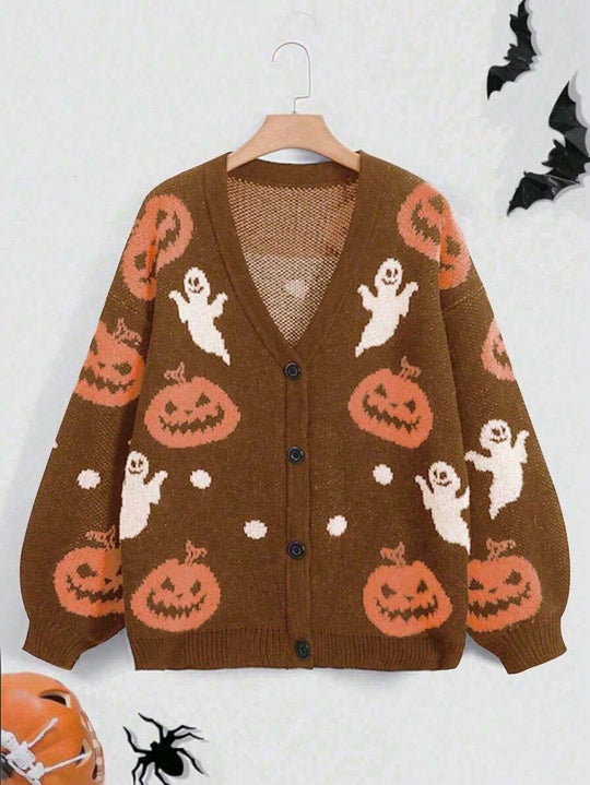 Damen kuschelige Herbstjacke mit gruseligem Motiv EB