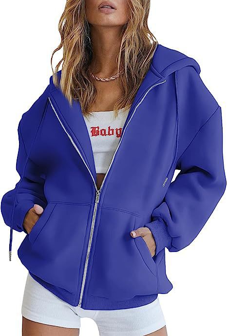 Damen nan oversized Kapuzenjacke mit durchgehendem Reißverschluss Kängurutaschen und weichem Sweatmaterial EB