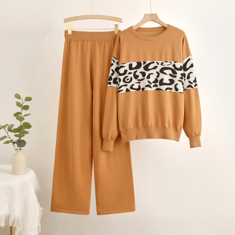 Damen modisches Freizeit-Loungewear-Set mit angesagtem Leopardenmuster EB