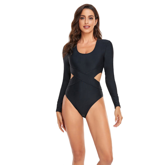 DamenSportlicher Langarm-Badeanzug mit modischem Cut-Out-Design EB